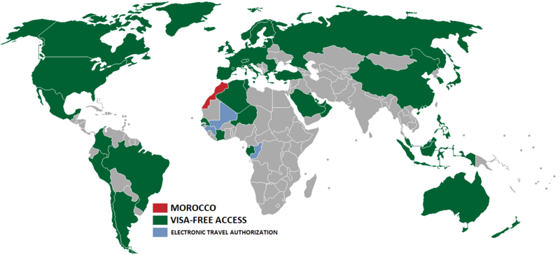 Visa Policy Map of morocco - tours in all Morocco